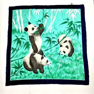 NWOT Silk Triangle Brand Scarf Panda Print Hand Rolled and Printed 29” Square